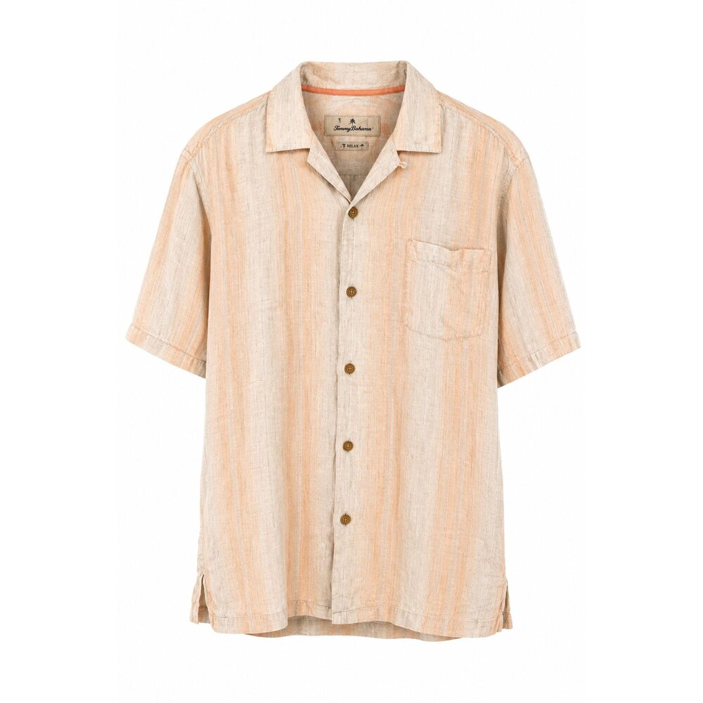 Tommy Bahama Mens 100% Linen Shirt Short Sleeve Pastel Striped Size XL  MEN